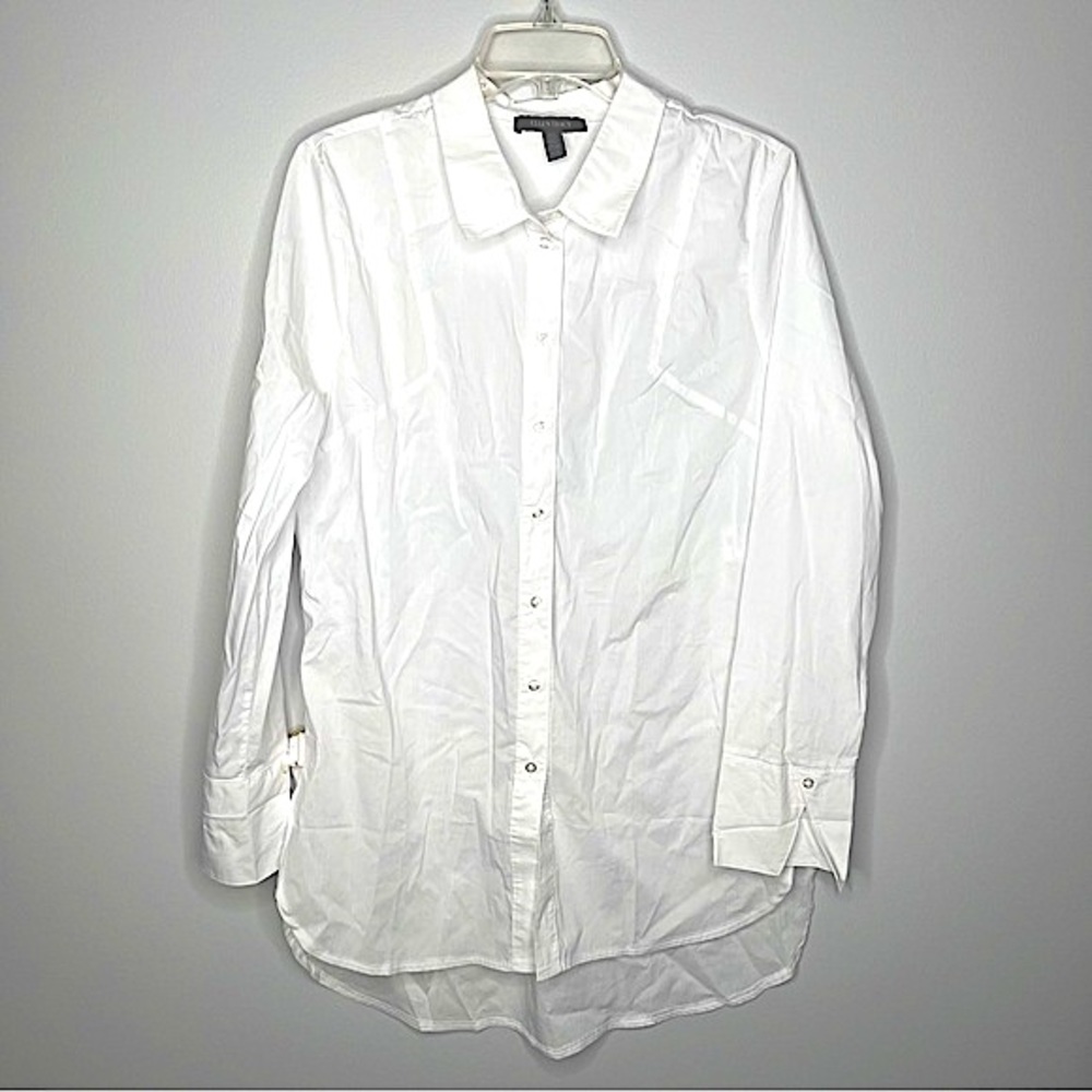 Ellen Dress Shirt Button Down Tunic Collared White Blouse M New